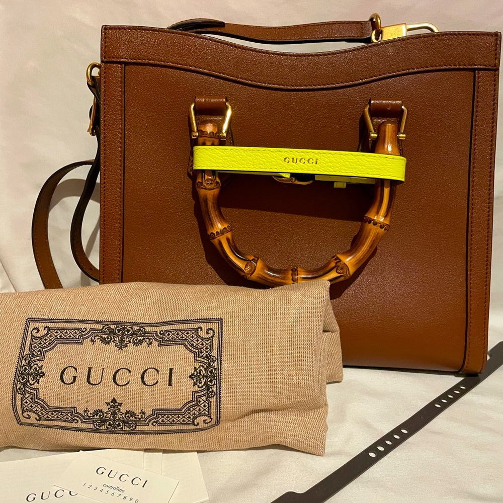 Gucci Diana Bamboo Handle Small Leather Crossbody Tote Bag Brown Mini